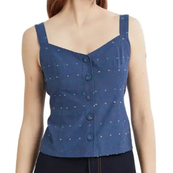 ModCloth Bustier Navy Seamed Tank Top with bowtie back - Picture 1 of 5